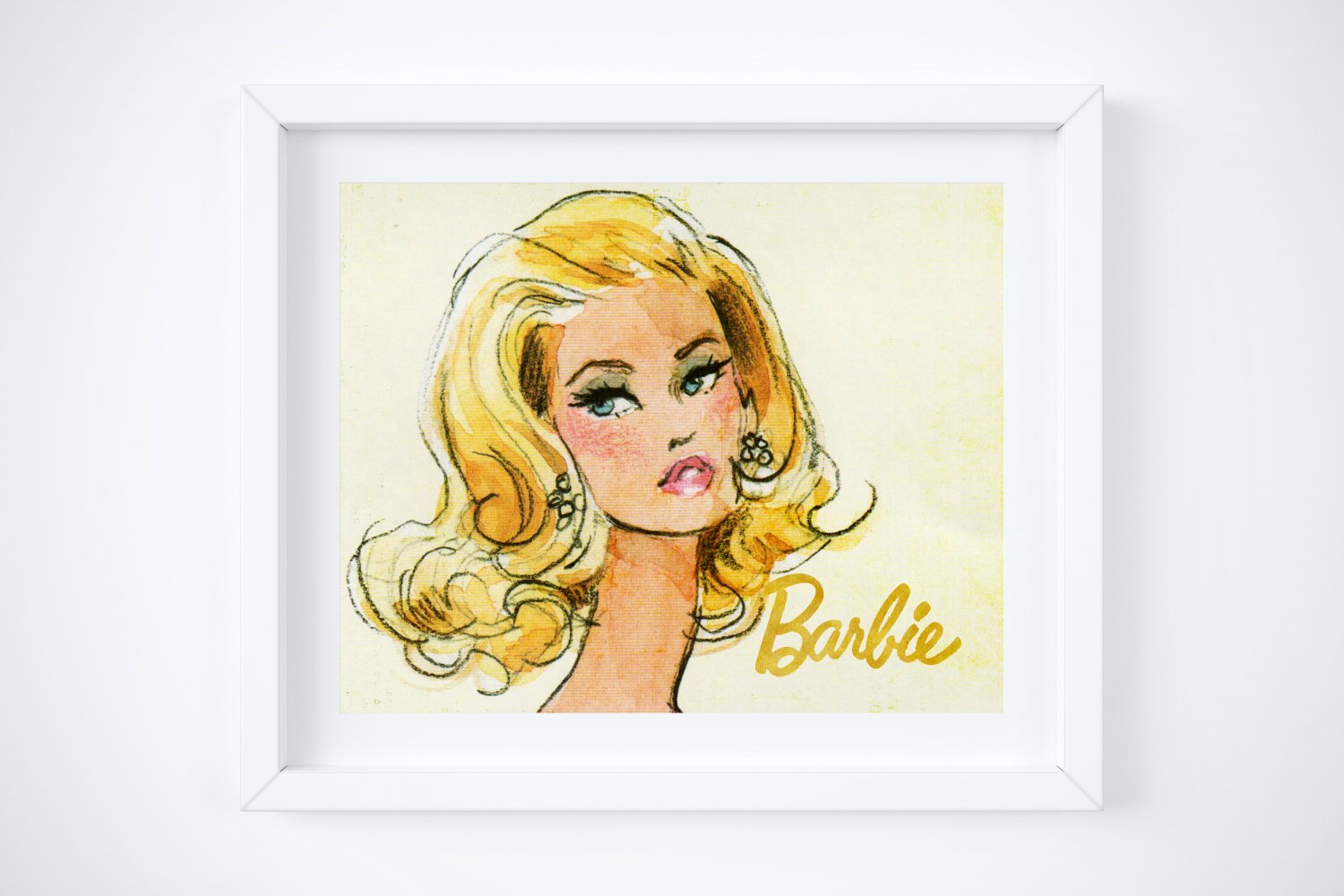 Barbie - Vintage Watercolor 10" x 8" & four 3" x 5" Tags