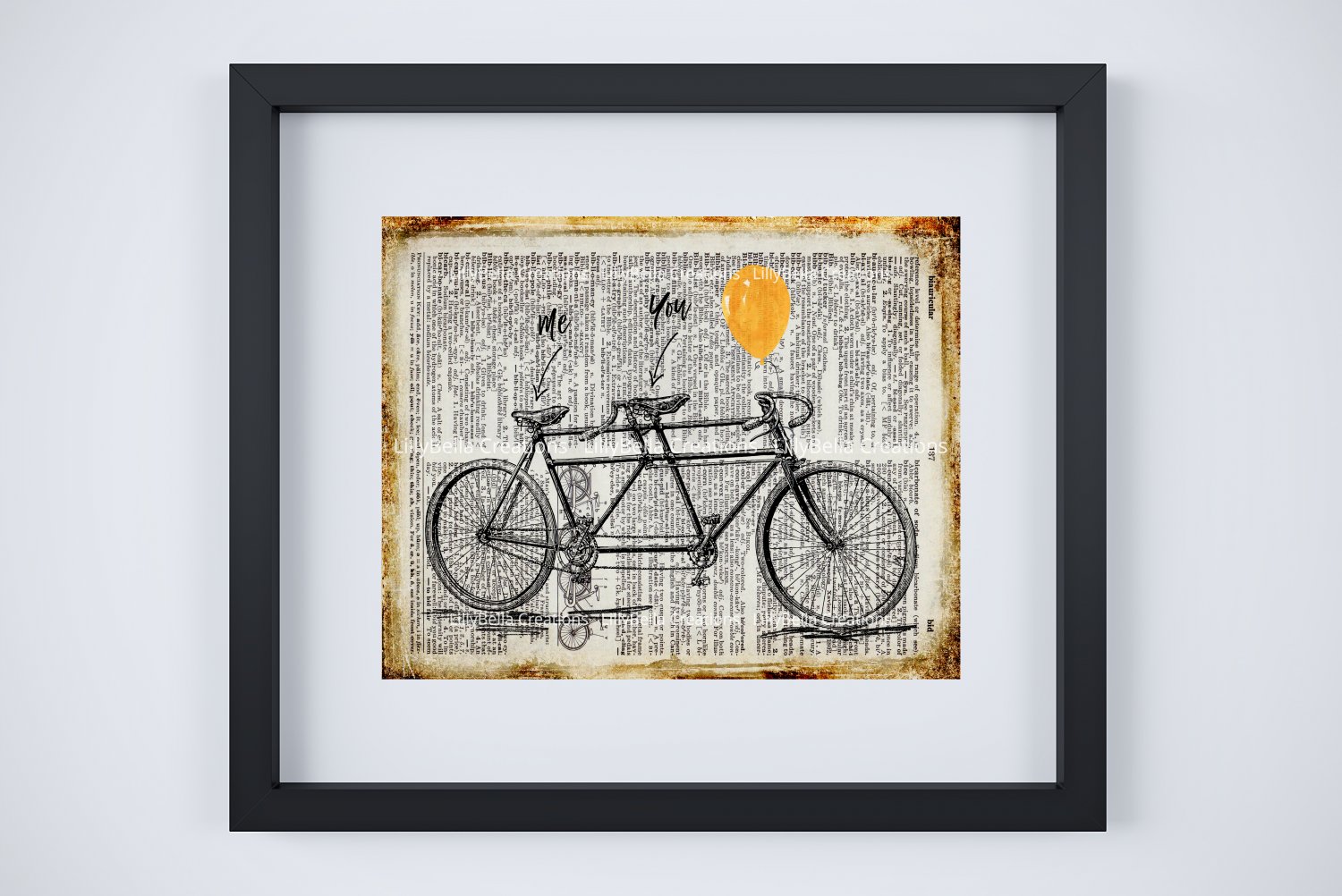 Tandem Bicycle - Dictionary Digital Art Print ~ 10" x 8" ~ Bicycle built for two
