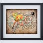 Bicycle - World Map Digital Mixed Media Art Print ~ 10" x 8" ~ Autumn ~ Fall ~ Sunflowers