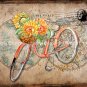 Bicycle - World Map Digital Mixed Media Art Print ~ 10" x 8" ~ Autumn ~ Fall ~ Sunflowers