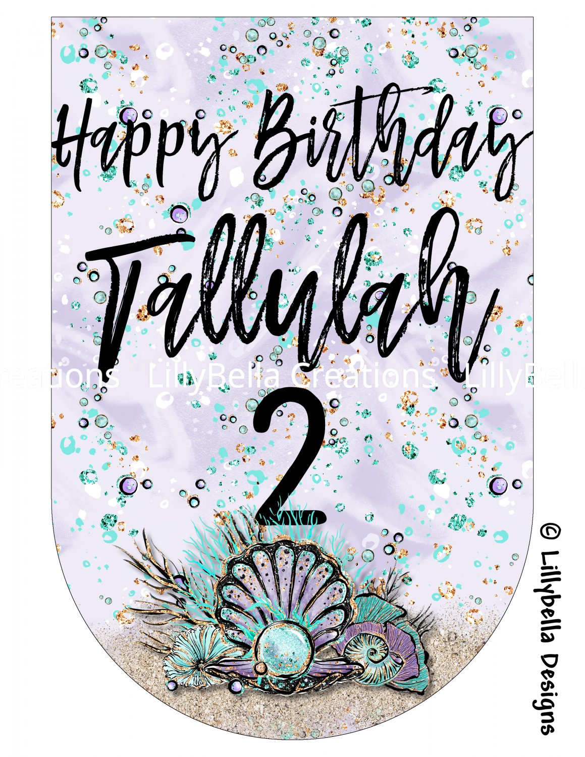 Mermaid Birthday Banner Digital Art Print ~ 7" x 10.5" ~ Personalized ~ Audrey style Mermaid