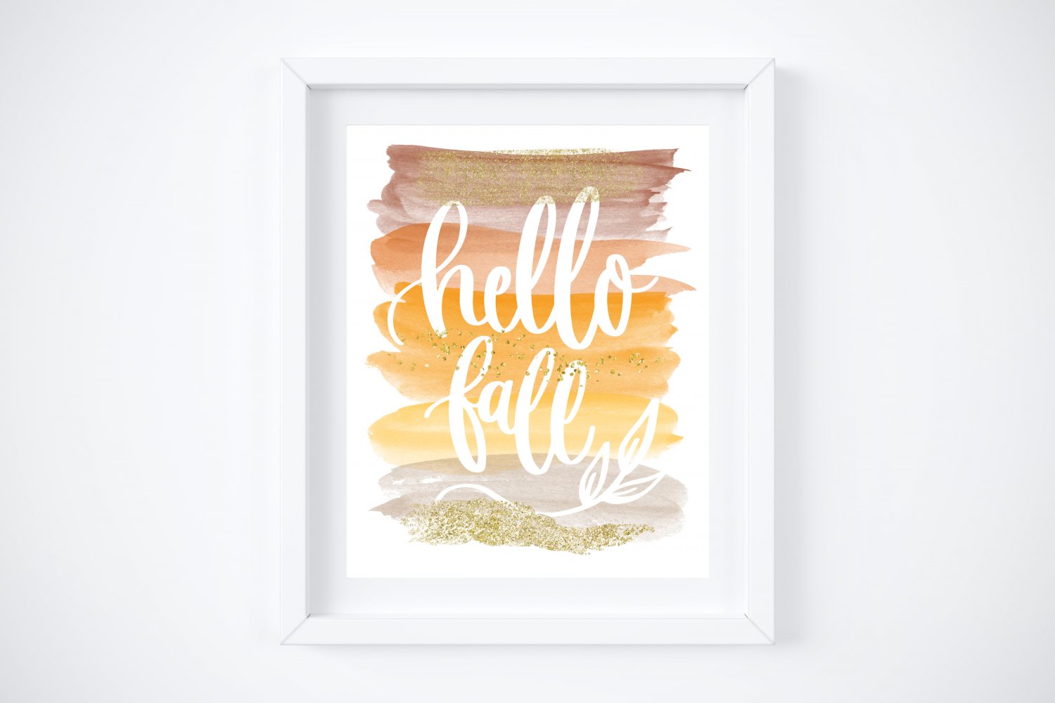 Hello Fall ~ Seasonal Style Watercolor Brush Art Print with Quote: 8" x 10"
