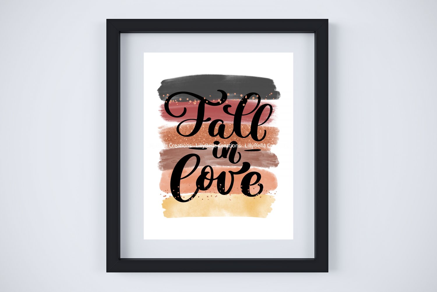 Fall in Love & Thanksgiving ~ Seasonal Watercolor & Glitter Brush Art Print with Quote: 8" x 11"