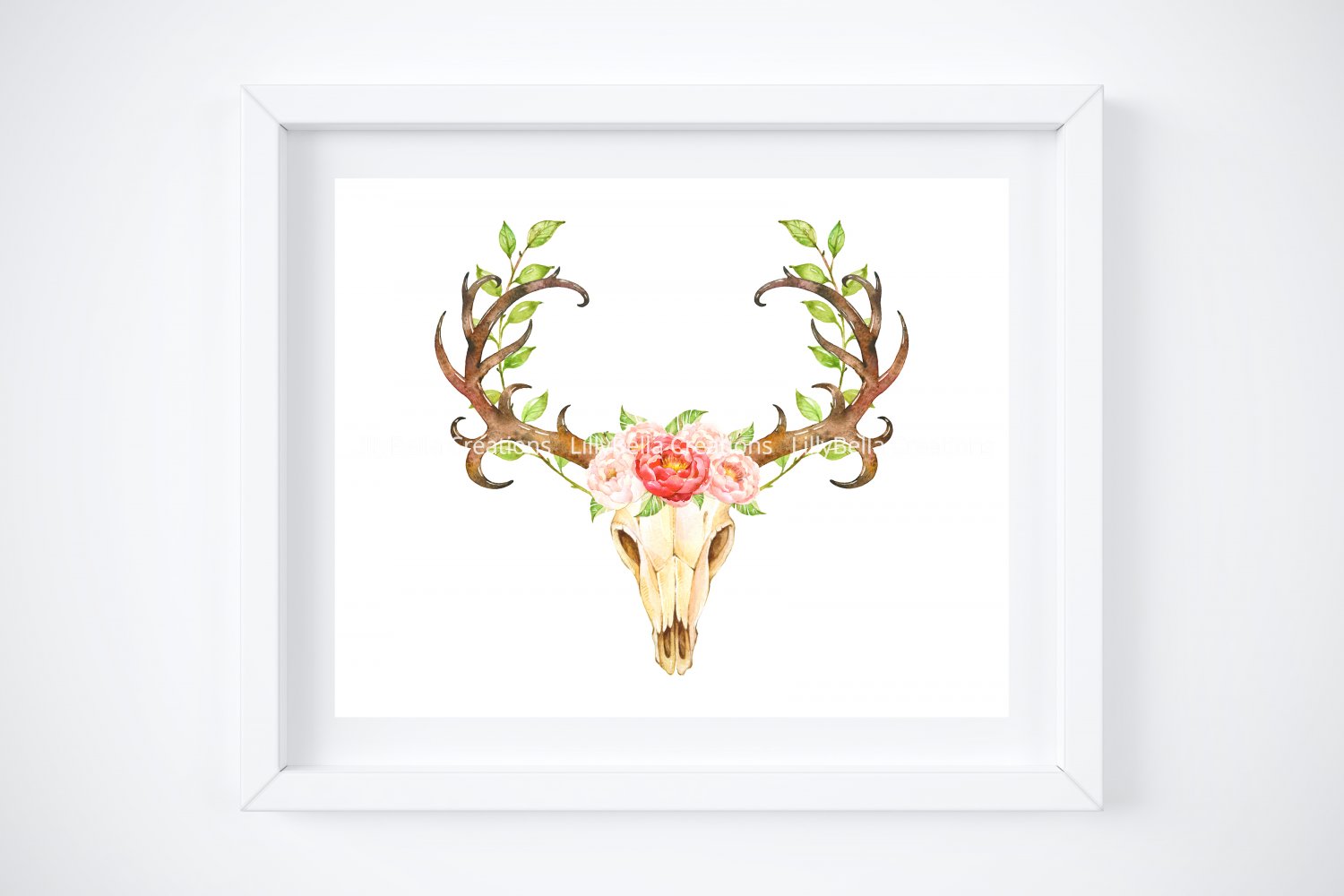 4 BOHO Watercolor Art Prints: 10" x 8" (Skull with Flowers & Word Art)