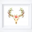 4 BOHO Watercolor Art Prints: 10" x 8" (Skull with Flowers & Word Art)