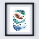 6 BOHO Watercolor Art Prints: 8" x 10" (Feathers, Skull & My Tribe is My Vibe (Word Art)