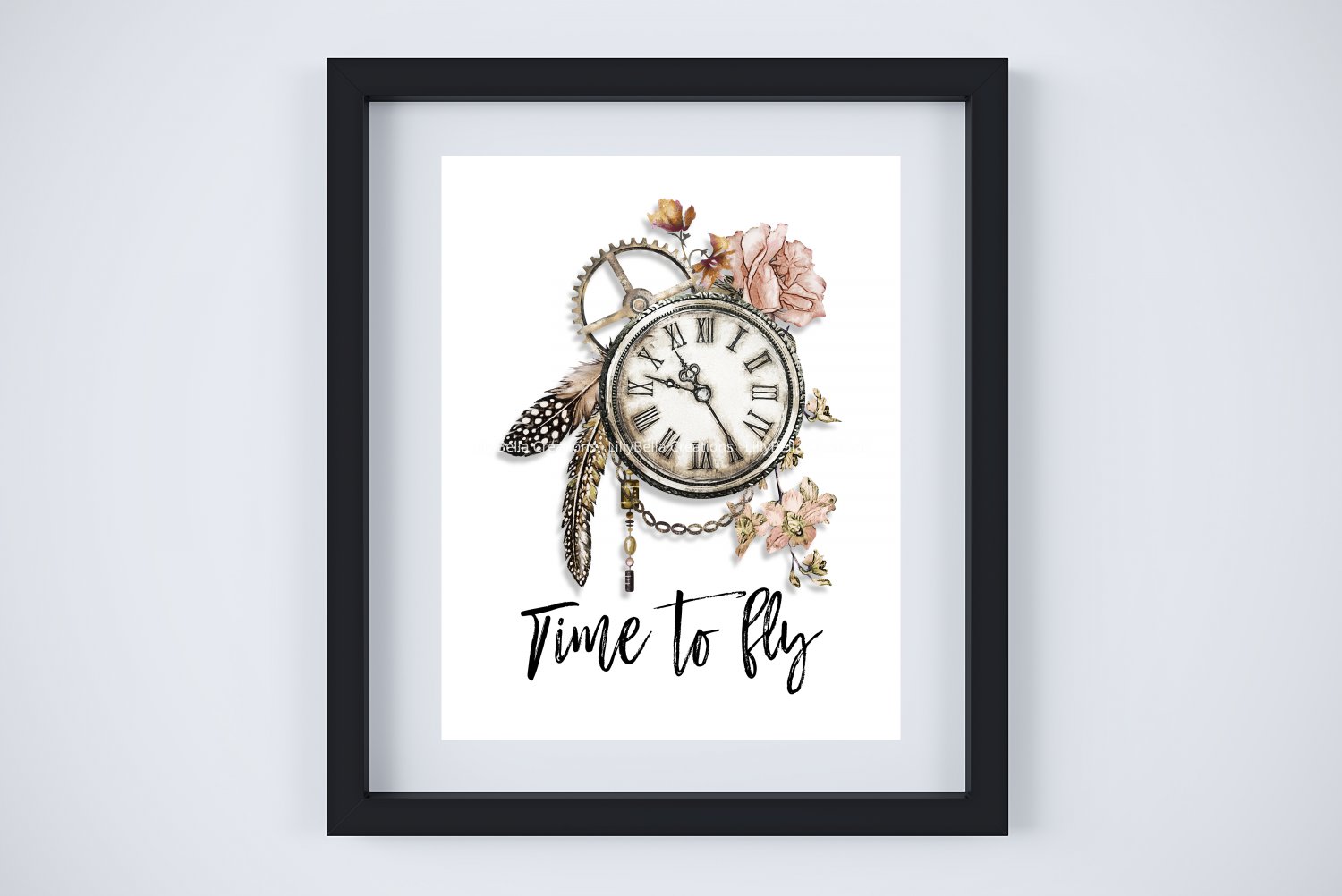 Time to Fly - BoHo Gypsy Hippie Watercolor 11" x 14" & four 3" x 5" Tags