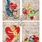 Watercolor Valentine Library Cards - 3.5 x 5" ~ 12 Mixed Media ~ Retro, Vintage cards Pack 2