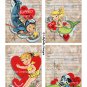 Watercolor Valentine Library Cards - 3.5 x 5" ~ 12 Mixed Media ~ Retro, Vintage cards Pack 2