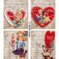 Watercolor Valentine Library Cards - 3.5 x 5" ~ 12 Mixed Media ~ Retro, Vintage cards Pack 1