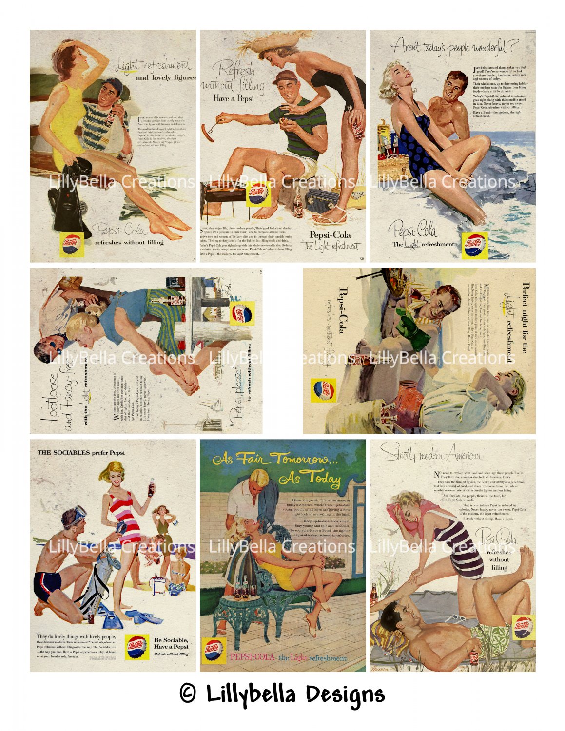 Vintage Style Pepsi Cola - 2.5 x 3.5 inch ATC Cards - 8 total Advertising Ads