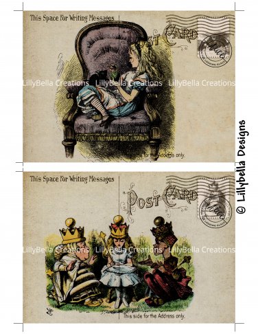 Alice Through the Looking Glass - 5 x 7 inch Color Postcards - Vintage Style - 2 total