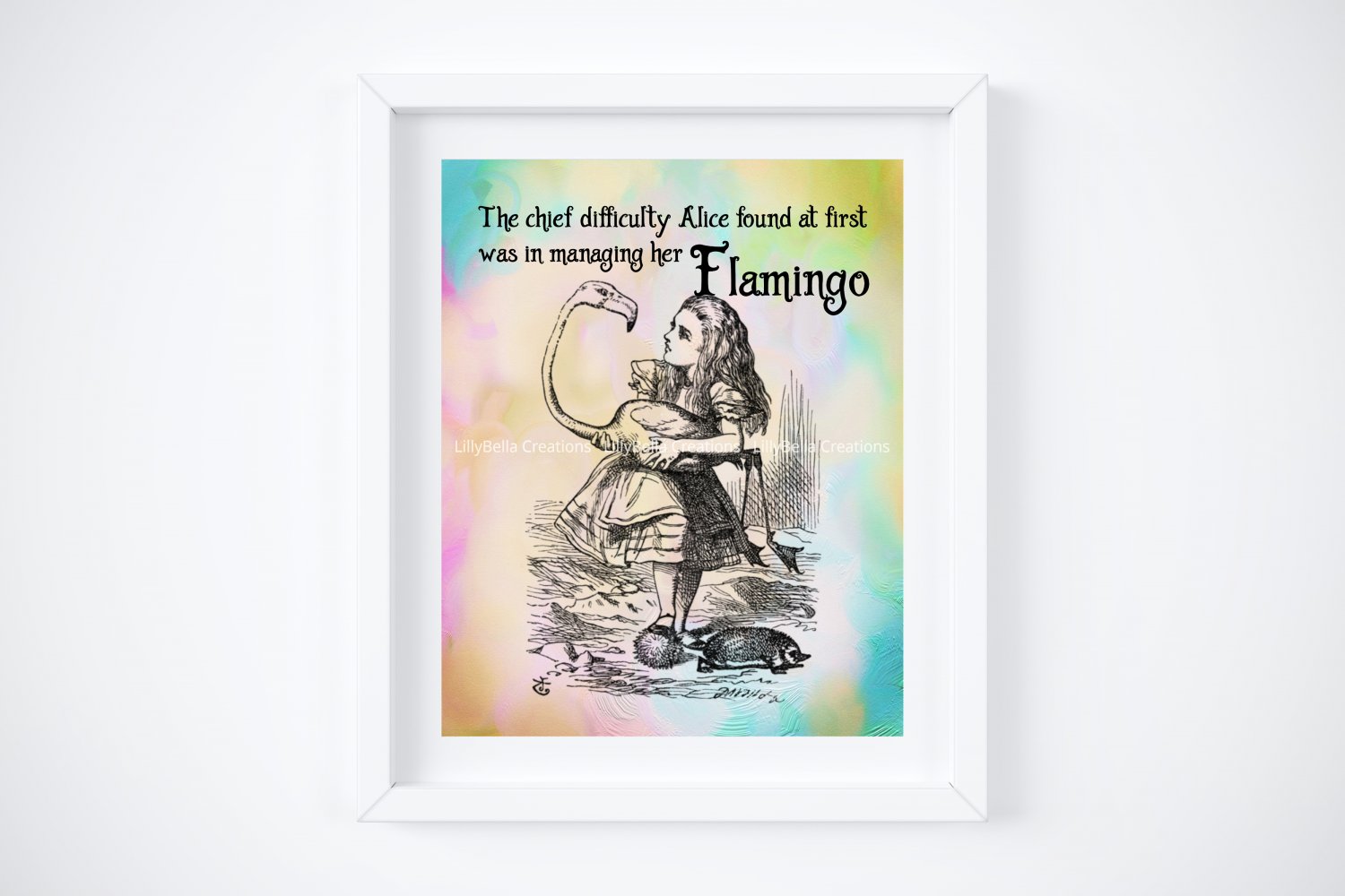 Alice in Wonderland Digital Art Print ~ Flamingo & Book Quote: 8" x 10"