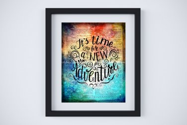 It's Time for a New Adventure ~ Dictionary Digital Art Print: 8" x 10" ~ Rainbow Watercolor