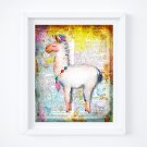 Llama ~ Dictionary Digital Art Print: 8" x 10" ~ Pastel & Glitter Watercolor ~ Alpaca