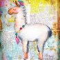 Llama ~ Dictionary Digital Art Print: 8" x 10" ~ Pastel & Glitter Watercolor ~ Alpaca