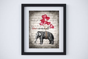 Love Carries All ~ Elephant & Balloons ~ Digital Art Print: 8" x 10" ~ Mixed Media