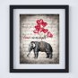 Love Carries All ~ Elephant & Balloons ~ Digital Art Print: 8" x 10" ~ Mixed Media