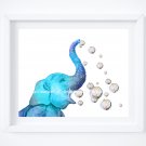 Elephant and Bubbles ~ Watercolor Digital Art Print: 10" x 8"