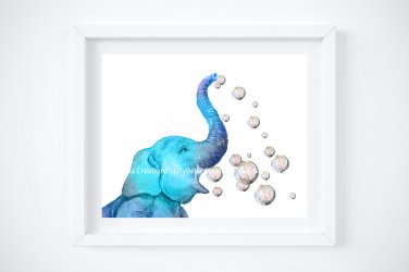 Elephant and Bubbles ~ Watercolor Digital Art Print: 10" x 8"