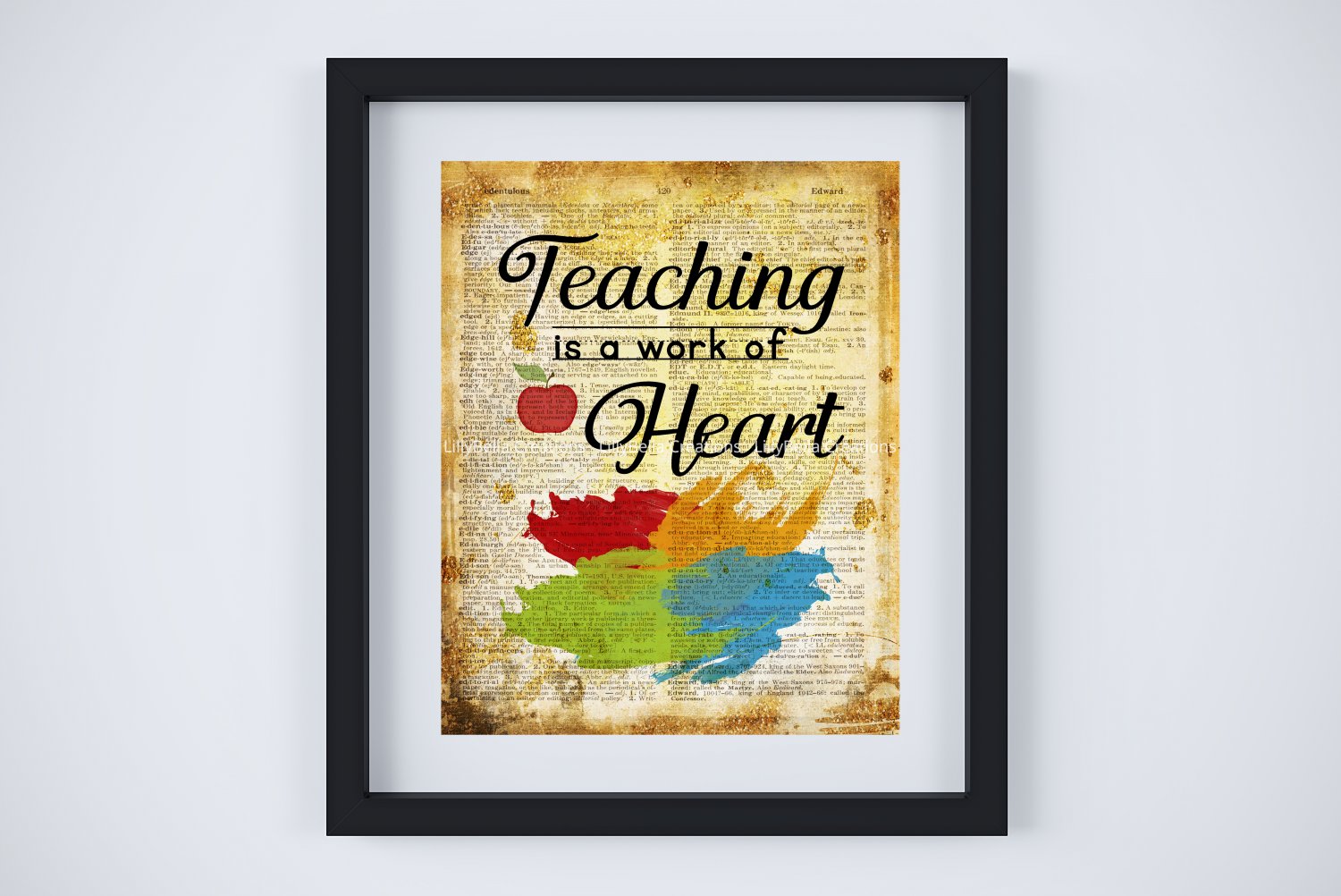 Teaching is a Work of Heart ~ Dictionary Digital Art Print ~ 8" x 10"
