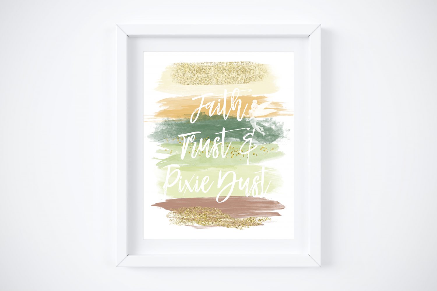 Tinkerbell - Peter Pan Watercolor Brush Art Print with Quote: 8" x 10"