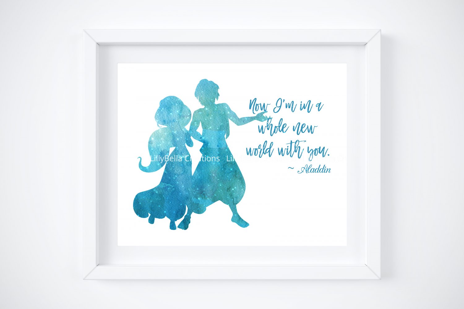 Aladdin Watercolor Silhouette with Quote 10" x 8" + Greeting Card ~ Jasmine