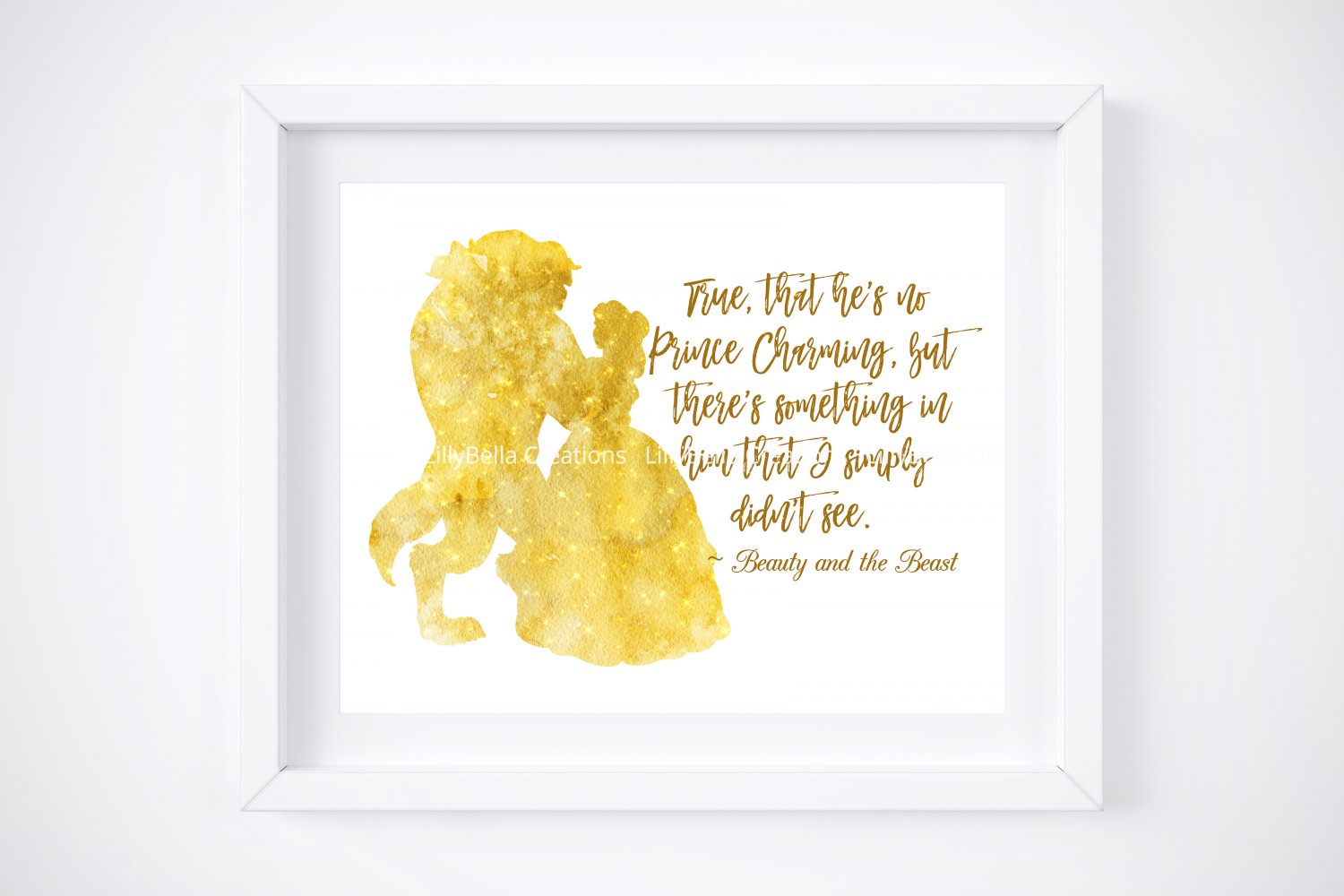 Beauty and the Beast Watercolor Silhouette with Quote 10" x 8" + Greeting Card ~ Belle