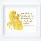 Beauty and the Beast Watercolor Silhouette with Quote 10" x 8" + Greeting Card ~ Belle