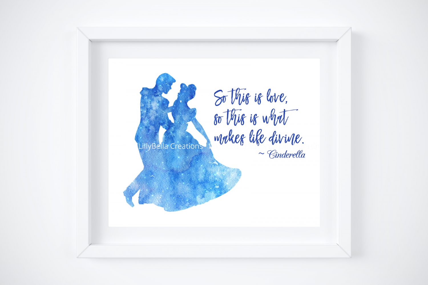 Cinderella Watercolor Silhouette with Quote 10" x 8" + Greeting Card ~ Prince Charming