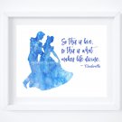 Cinderella Watercolor Silhouette with Quote 10" x 8" + Greeting Card ~ Prince Charming