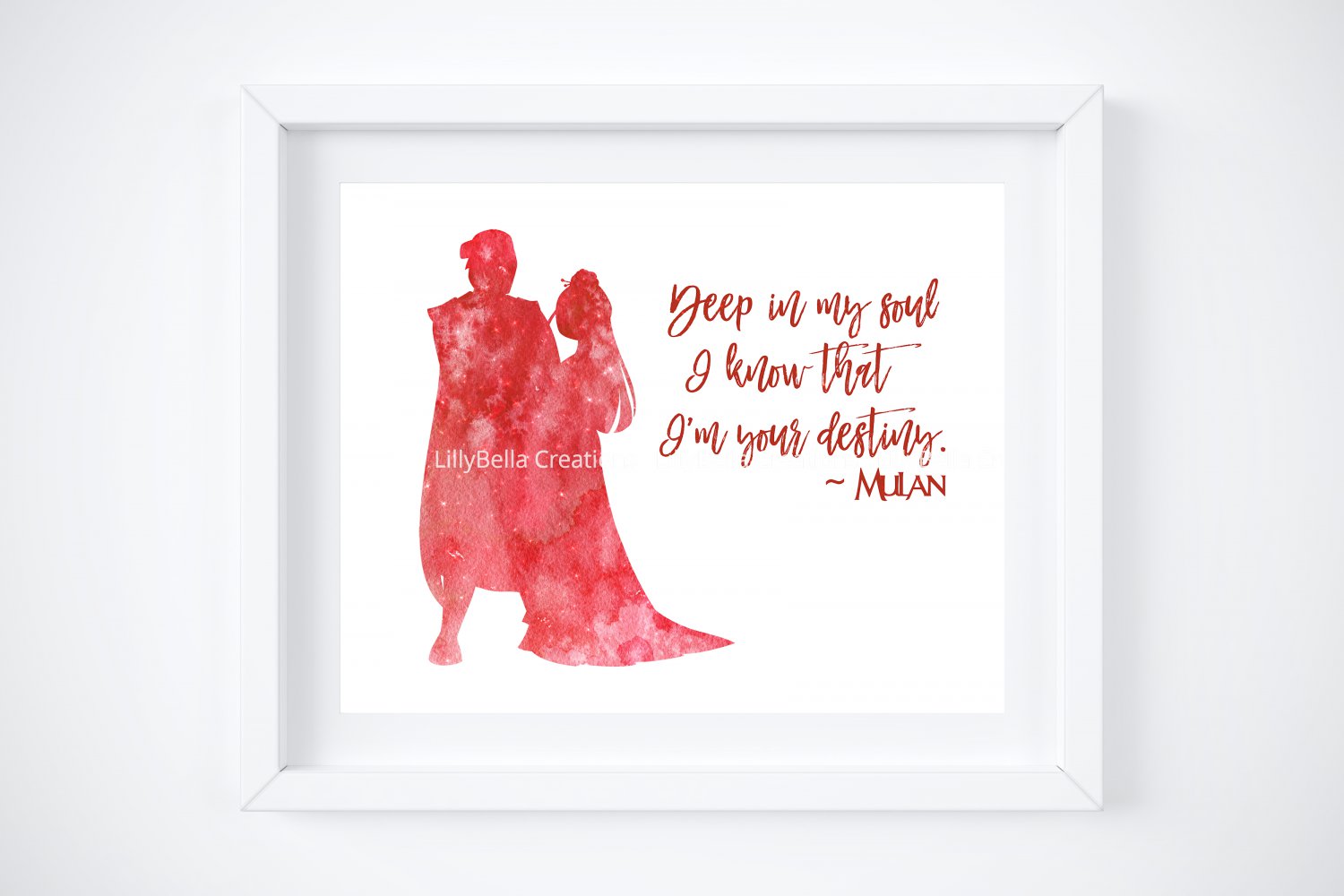 Mulan Watercolor Silhouette with Quote 10" x 8" + Greeting Card ~ Li Shang