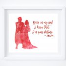 Mulan Watercolor Silhouette with Quote 10" x 8" + Greeting Card ~ Li Shang