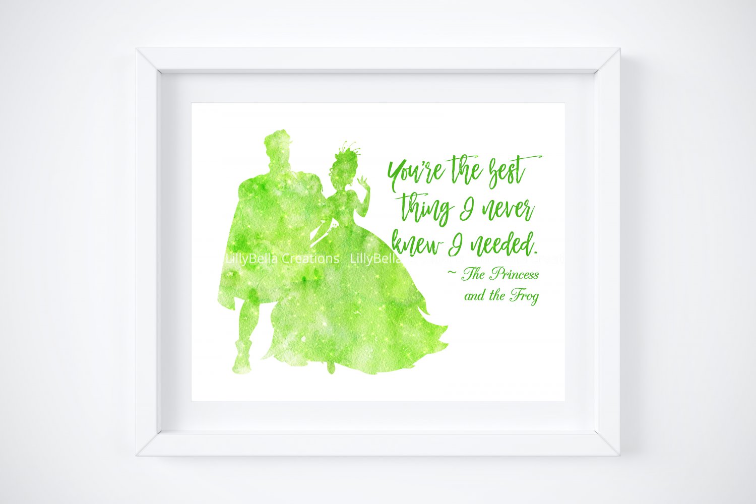 Princess and the Frog Watercolor Silhouette with Quote 10" x 8" + Greeting Card ~ Tiana & Naveen