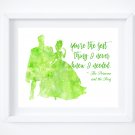 Princess and the Frog Watercolor Silhouette with Quote 10" x 8" + Greeting Card ~ Tiana & Naveen