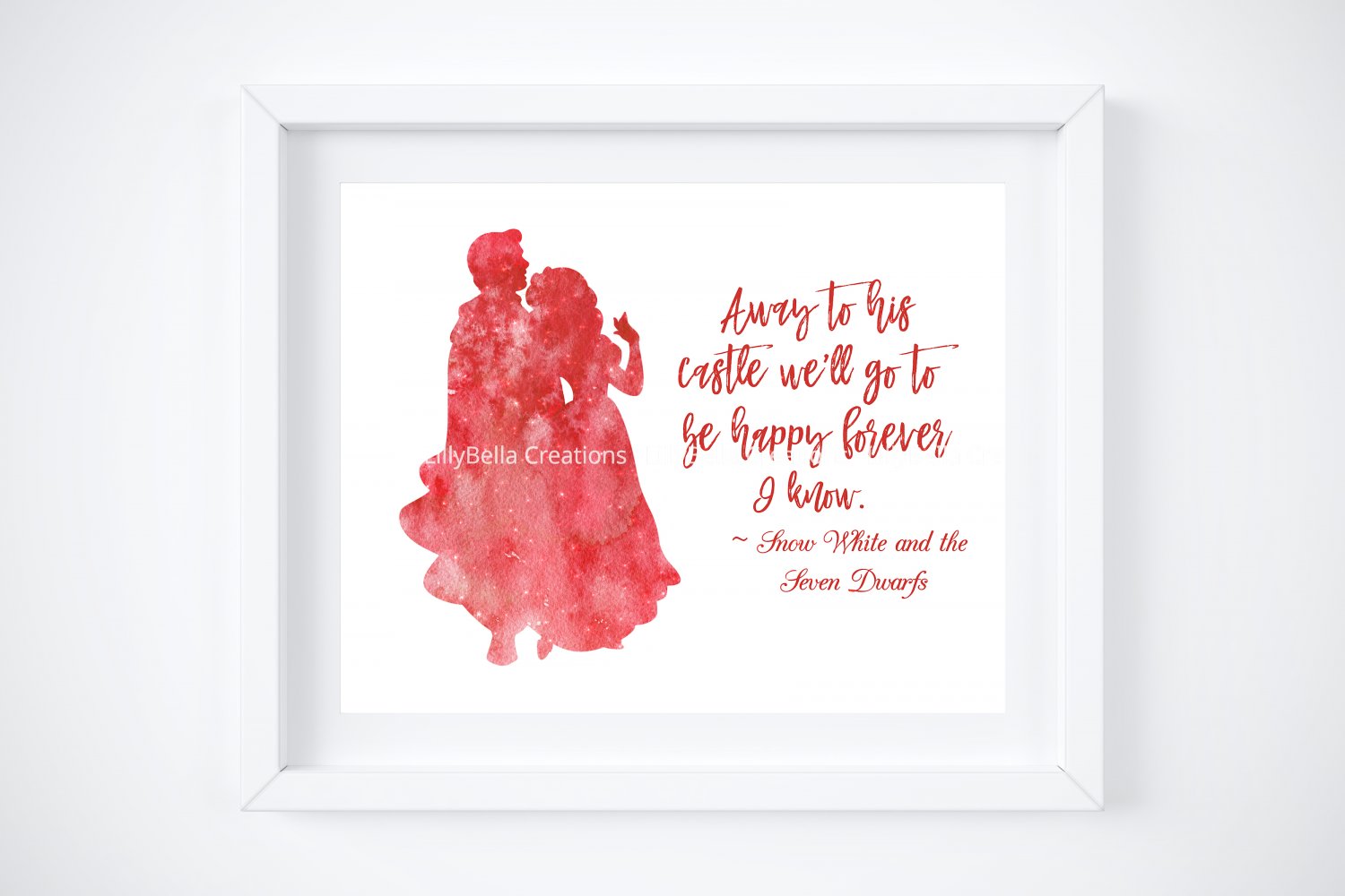 Snow White Watercolor Silhouette with Quote 10" x 8" + Greeting Card ~ Prince Charming