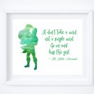 The Little Mermaid Watercolor Silhouette with Quote 10" x 8" + Greeting Card ~ Ariel & Prince Eric