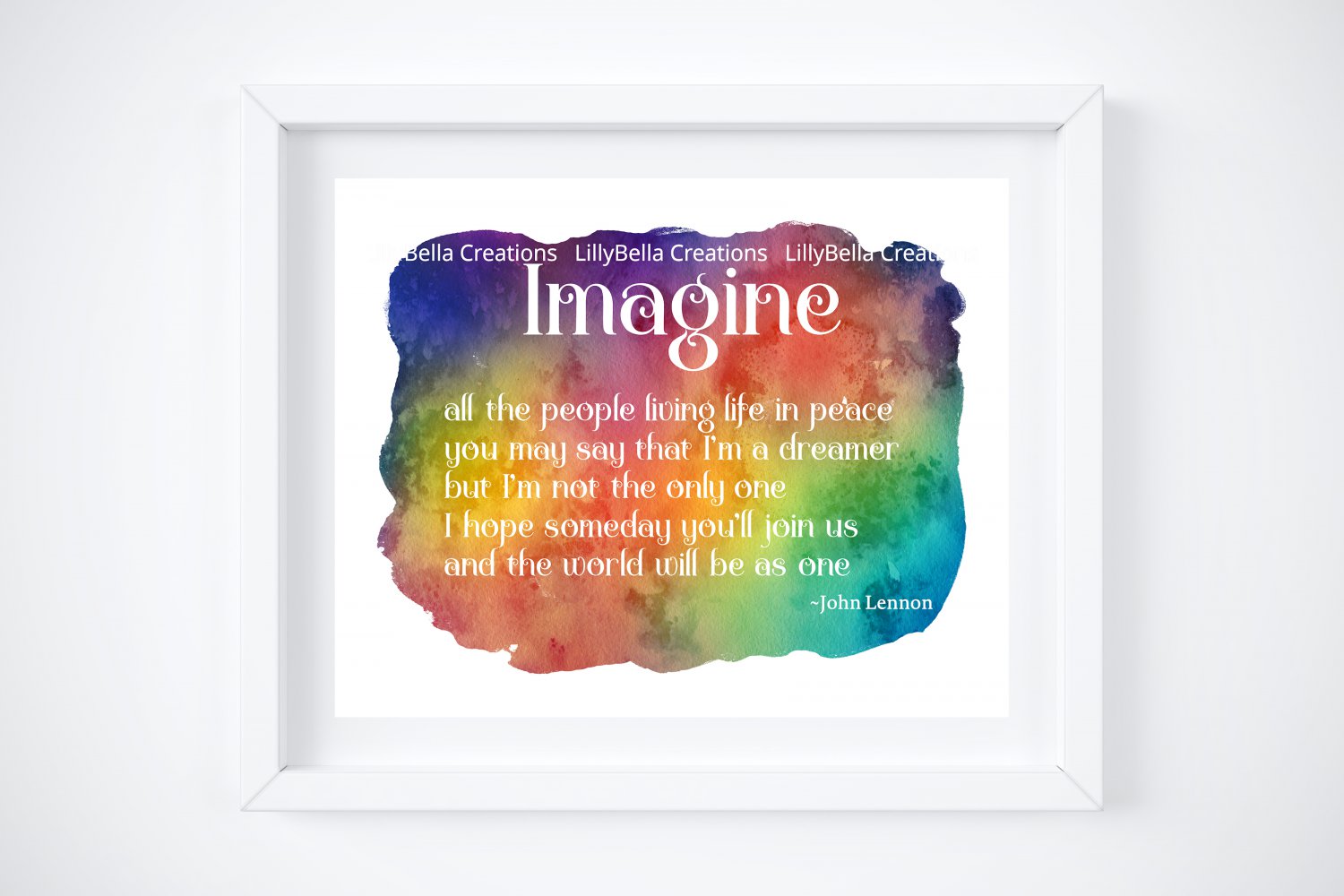 John Lennon Song Watercolor Digital Art Print ~ 10" x 8" ~ Imagine, Peace & World as One