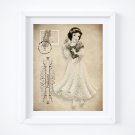 Snow White - Snow White and the Seven Dwarfs Vintage Style Postcard Art Print: 8" x 10"