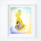 Snow White ~ Snow White and the Seven Dwarfs Silhouette Watercolor Art Print: 8" x 10"