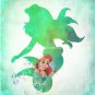 Ariel ~ The Little Mermaid Silhouette Watercolor Art Print: 8" x 10"