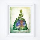Tiana ~ Princess & the Frog Silhouette Watercolor Art Print: 8" x 10"