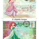 Valentines Day Ariel ~ The Little Mermaid - 5 x 7 inch Color Postcards - Vintage Style - 2 total