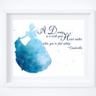 Cinderella Silhouette Watercolor with Quote Art Print: 8" x 10"