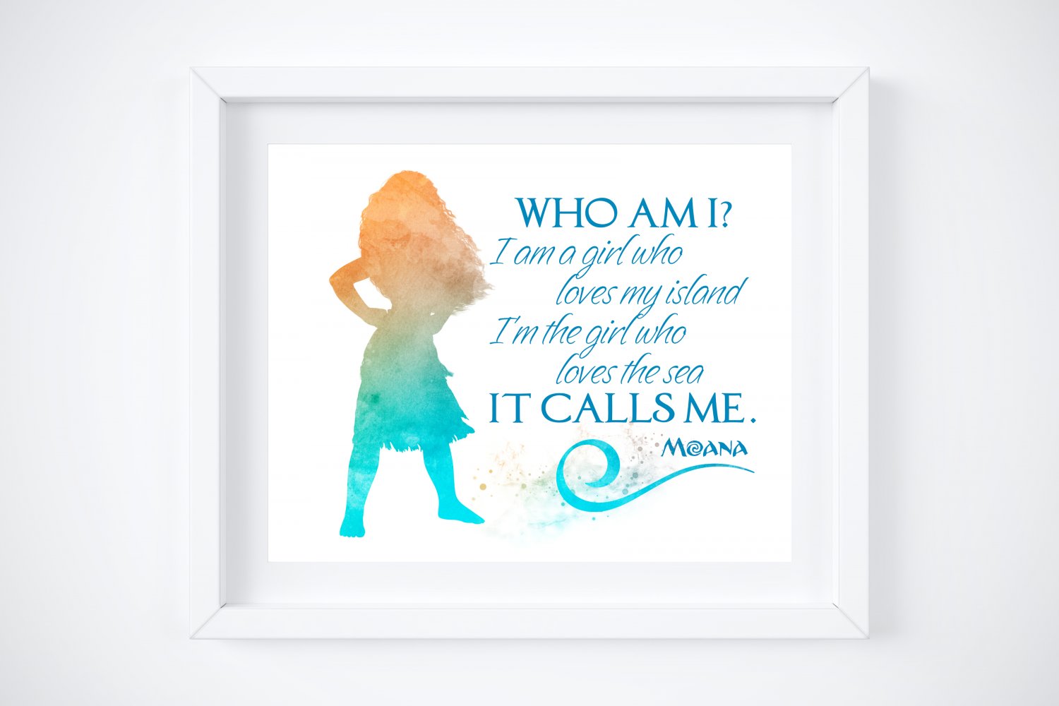 Moana Silhouette Watercolor with Quote Art Print: 8" x 10"
