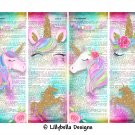 Pink Unicorn Dictionary ~ 4 Digital Art Bookmarks ~ 2.5" x 7" & 4 Tags ~ 3" x 5"