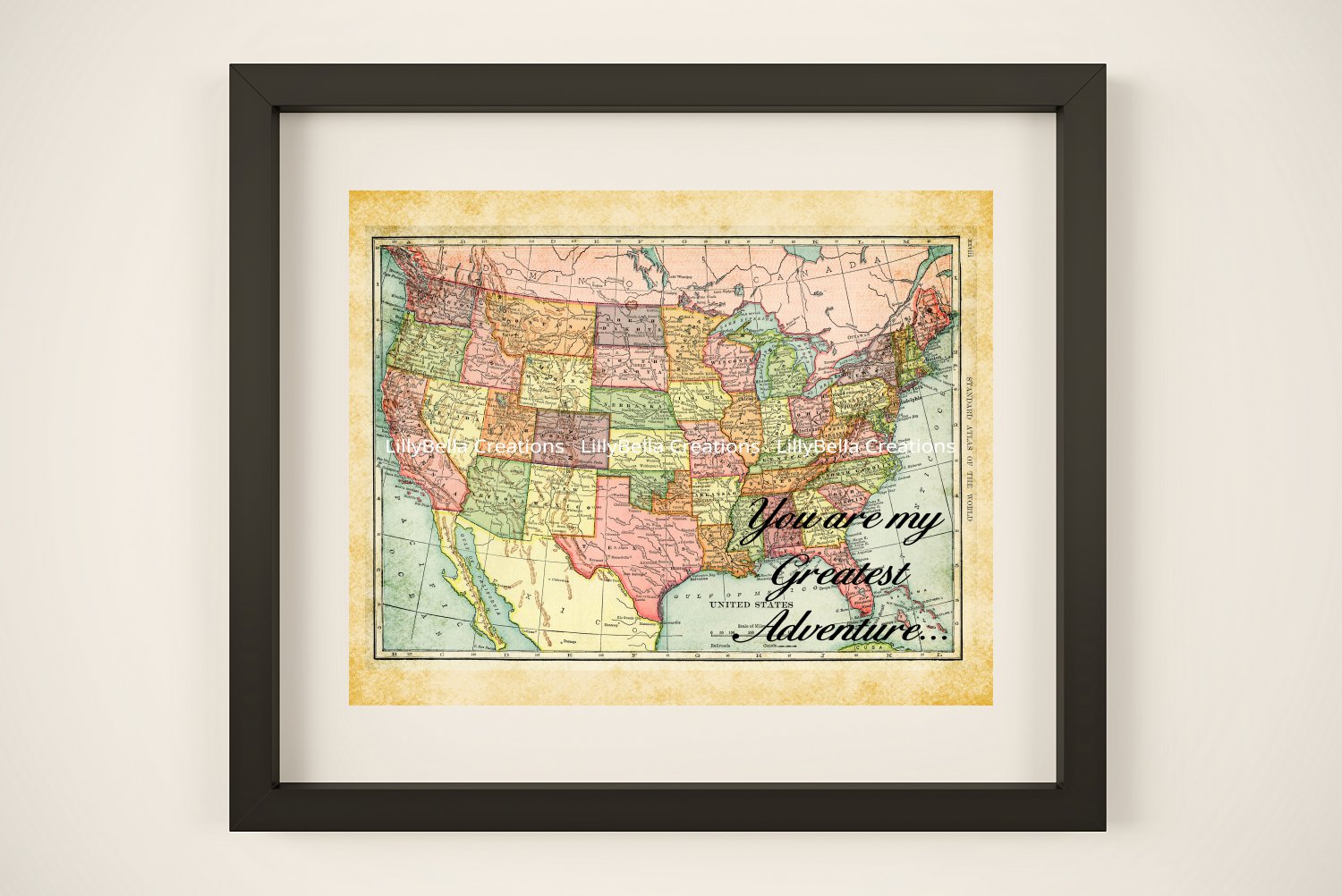 You Are My Greatest Adventure ~ Vintage Map: 10" x 8" ~ Wanderlust, Travel, Vacation, Adventure