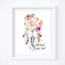 Wild Heart ~ Gypsy Soul Watercolor Art Print: 8" x 10" ~ BoHo, Dreamcatcher, Bohemian, Hippie