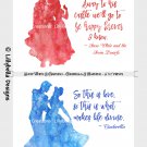 12 Disney Couple Watercolor Silhouettes w/quotes 7" x 5" Snow White Cinderella Aurora Ariel Belle