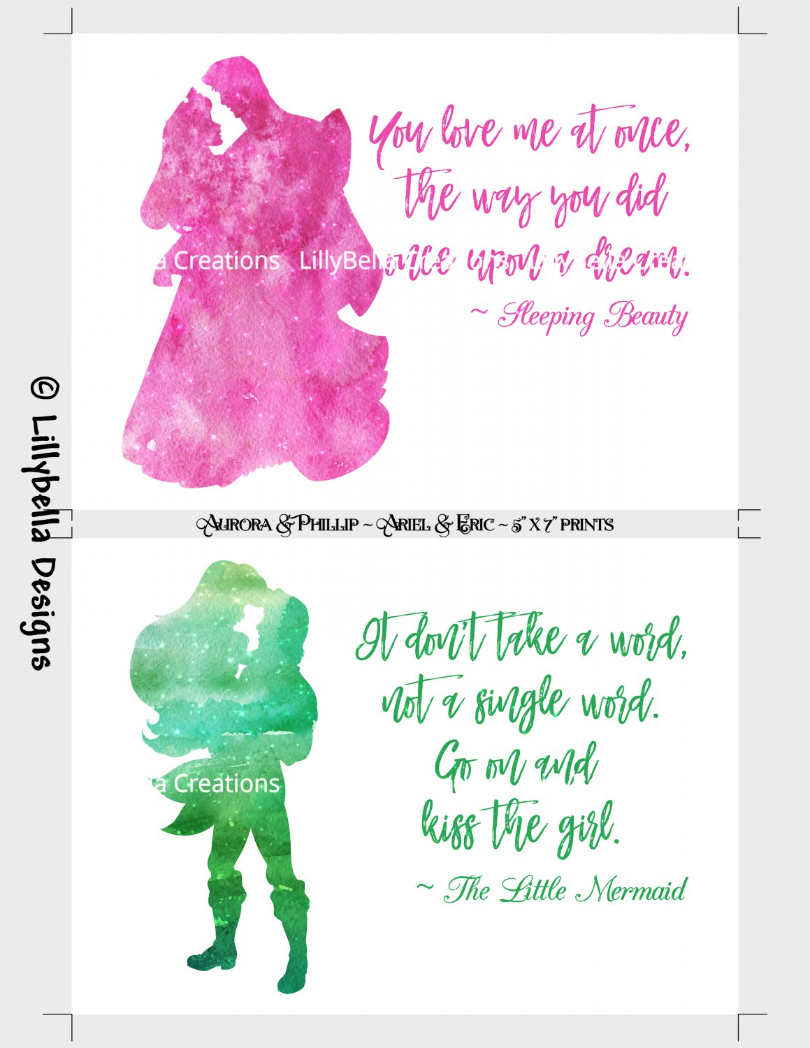 12 Disney Couple Watercolor Silhouettes w/quotes 7